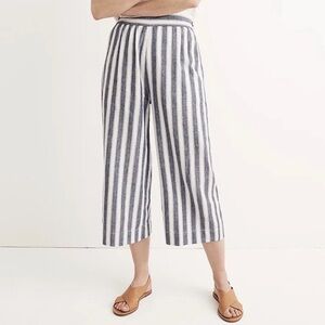 Madewell Huston Smocked Linen Blend Stripe Crop Pull On Pants